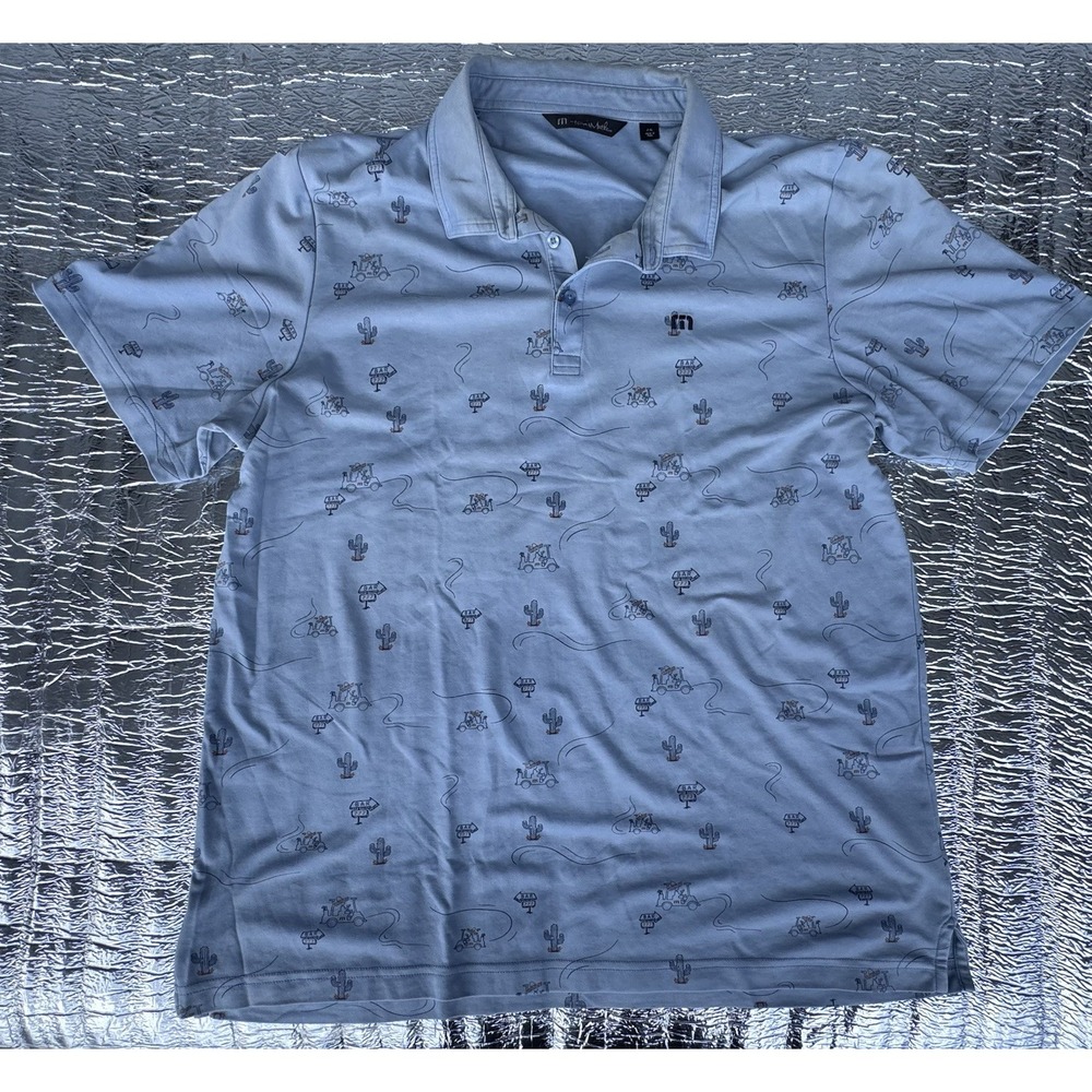Travis Mathew Happy Thoughts Desert Cactus Cart Print Polo Pattern 2XL Blue